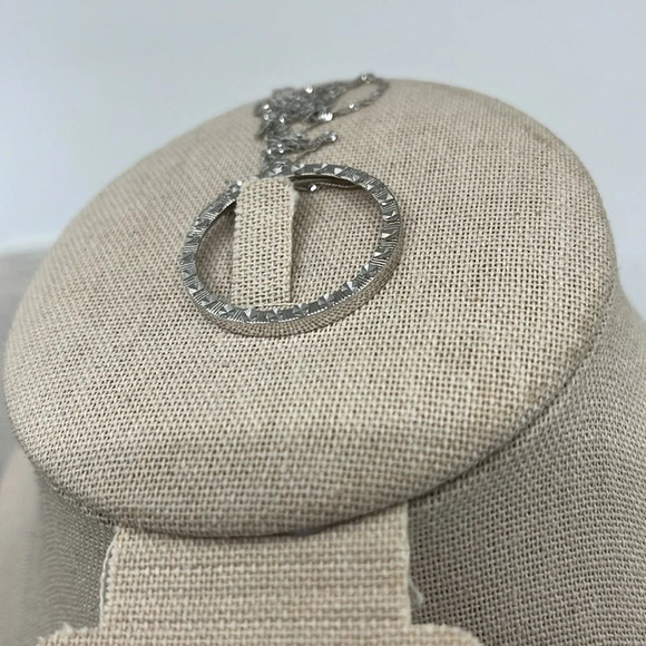 14K White Gold Necklace with Textured Circle Pendant, 18 Inches - Picture 8 of 14